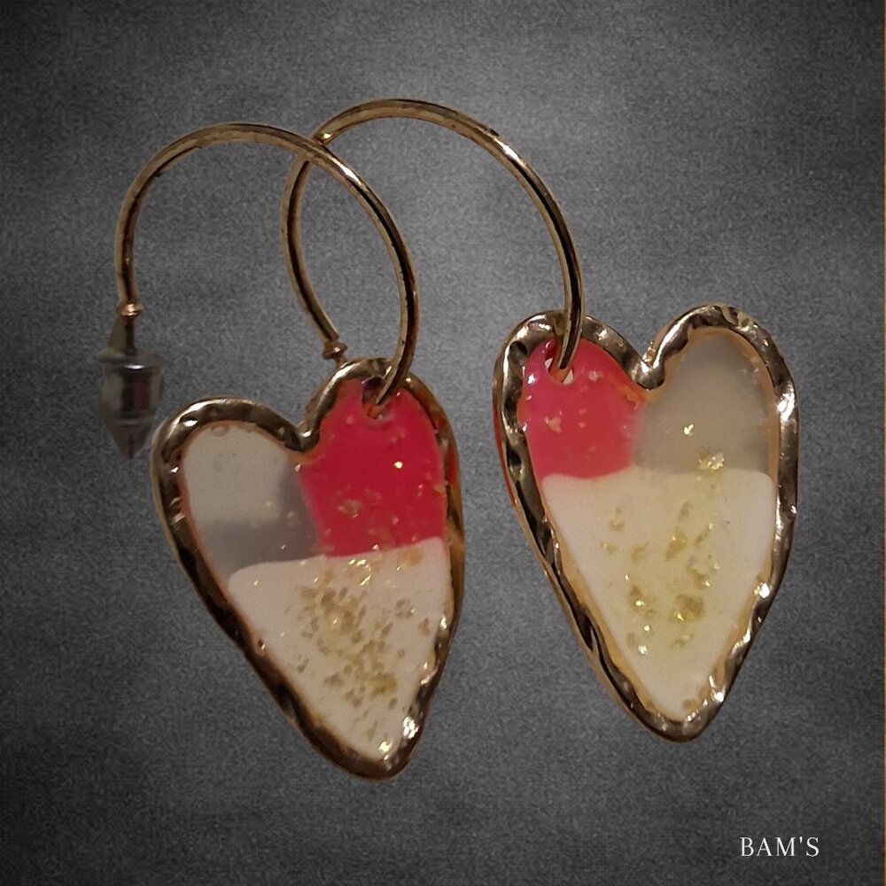 Valentine Heart Resin Hoop Earrings — Pink Gold‎ Statement Dangles